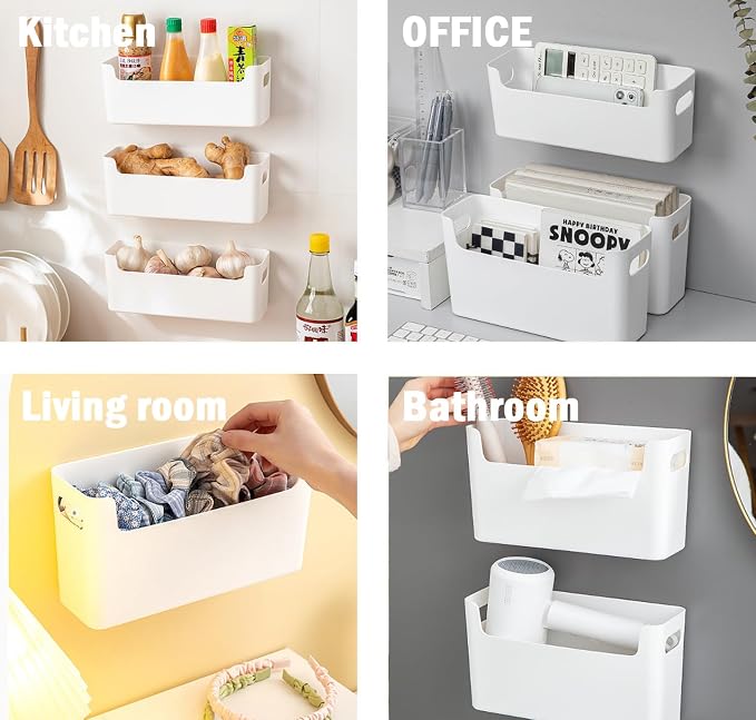 2 Pack Cabinet Organizer Storage, Adhesive Over Cabinet Door Organizer, No Drilling Space Saver Plastic Storage Containers Multi-Use for Kitchen Bathroom Office Bedroom, Translucent - Image 4