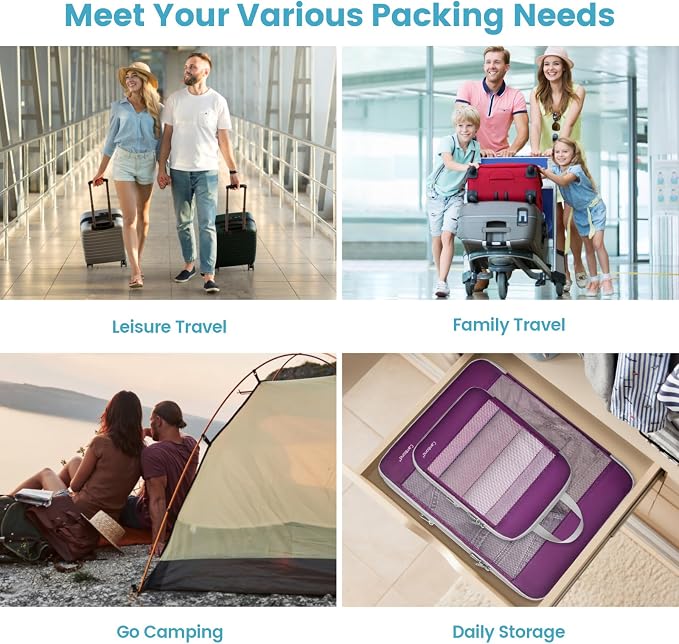 Cambond Mesh Compression Packing Cubes for Travel - 7 Set Organizes, Purple | With Underwear Laundry Makeup Bag, Keep Clothes Sorted, See Through Mesh, quickly find what you need, Compression Zip Design - Image 8