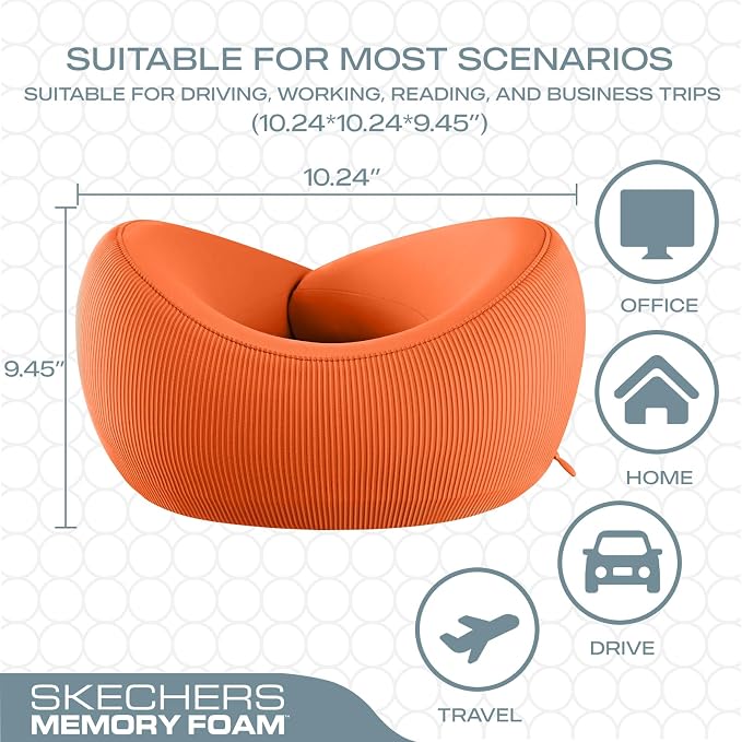 Skechers Women's Memory Foam Neck Pillow, Comfortable & Breathable Travel Pillow, Neck Pillow Airplane for Travel, Car Rides, Home, and Office Use, Ergonomic Design for Men and Women,Orange - Image 5