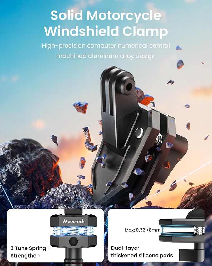 Motorcycle Windshield Clip Camera Mount for Insta360 X5 for GoPro | Motorcycle mount clamps for Insta360 X5/X4 accessories,for DJI Osmo action camera mounts,360 motorcycle kit outdoor shooting - Image 3