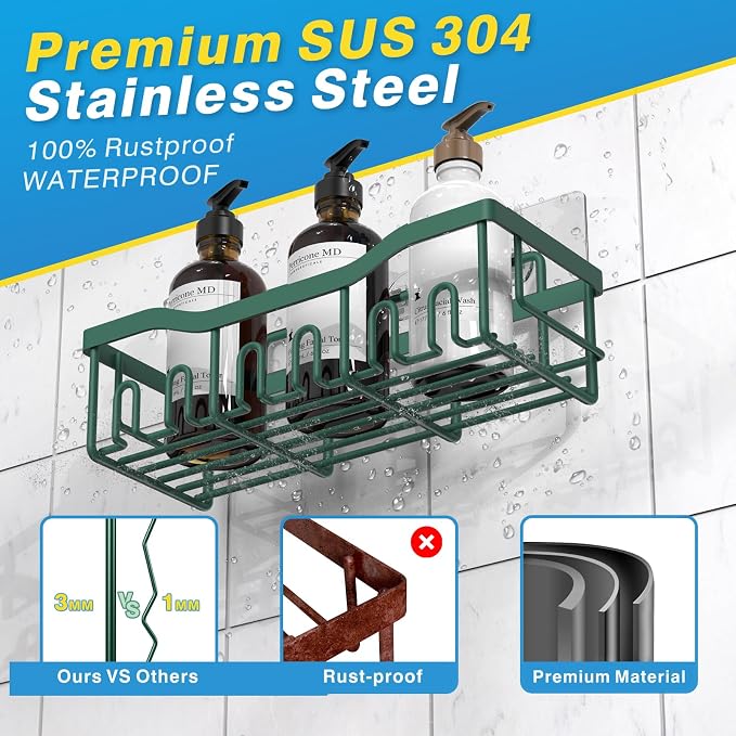 EUDELE Shower Caddy 2 Pack, Adhesive Shower Organizer for Home Decor & Kitchen Storage, No Drilling, Rustproof Stainless Steel Bathroom Shelf Organizer - Image 5