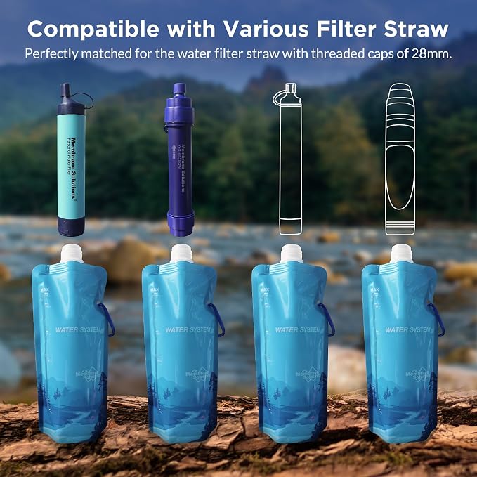 Membrane Solutions Collapsible Water Bottle 23oz with Carabiner | Foldable Pounch Water Filtration System, BPA-Free, Leakproof for Camping Hiking Cycling Yoga Sports Outdoor Essentials - Image 3