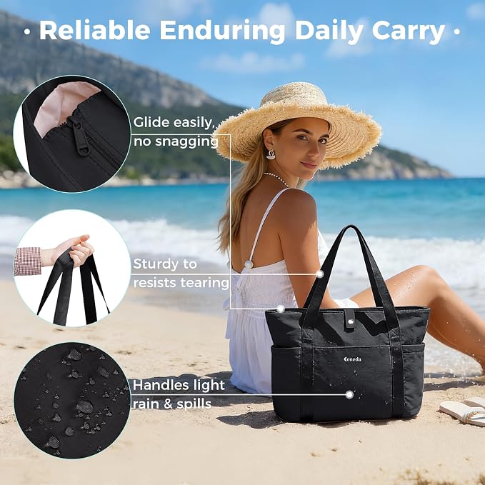 Ceneda Foldable Tote Bag for Women, Lightweight Work Bag with Dual Inner Cup Holders, Daily Handbag for Travel, Gym, Grocery | 40oz Tumbler Holder - Image 6