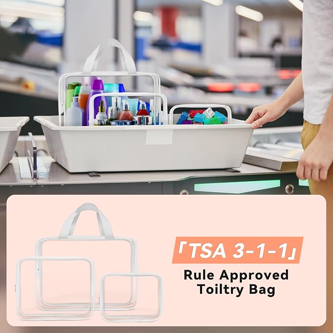 TISRATOK 10 PCS Clear Travel Bags for Toiletries, Clear Makeup Bags（White） | 3 Size plastic clear bags with zipper handbag, TSA approved cosmetic pouch for travel, swimsuit,toy storage bags - Image 5