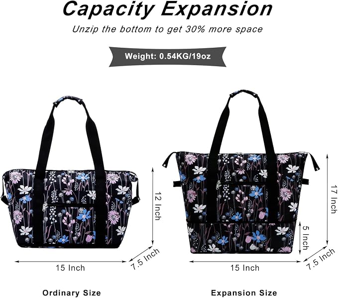 Expandable Duffel Bag for Women with Trolley Sleeve/Wet Pocket Weekender Travel Tote Large Carry On Overnight Luggage - Image 3