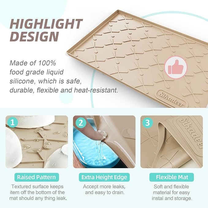 Waterproof Under Sink Mat 34" x 22", Silicone Mat Kitchen liner | BPA-Free Silicone Mat with Raised Lip Protects Cabinets from Leaks, Versatile Home Organizer for Bathroom, Pets, Boots, Floor - Image 4