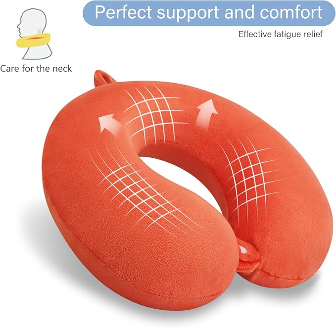 Orange Memory Foam Velvet Travel Neck Pillow for Airplane Car Train - Image 4