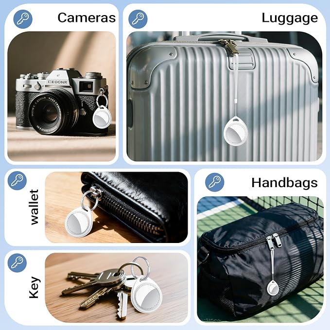 Air Tracker Tags-4 Pack Work with Apple Find My (iOS Only) 100dB Sound | 5.3 Smart Bluetooth Tracker, Smart Tag with Keychain/Lanyard, Item Finder for Luggage/Key/Suitcase, Replaceable - Image 9