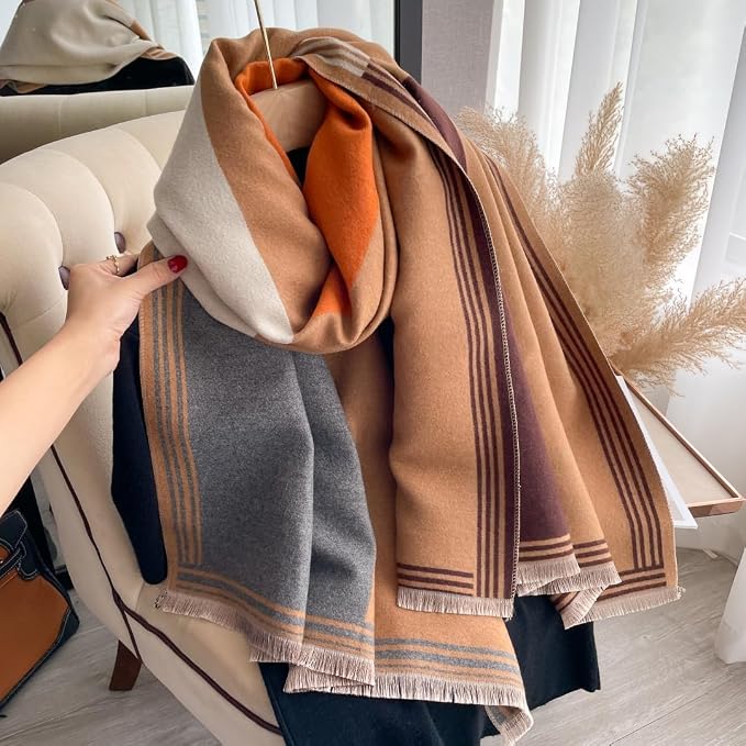 WaJuemy Winter Scarf for Women Dressy Evening Pashmina Shawl Wraps Open Front Poncho Blanket Fashion Travel Shawls Cape Wrap - Image 5