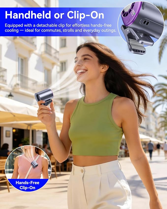Clip-On Portable Fan with Ice Cooling, 20000 RPM Rechargeable Handheld Turbo Fan, 360° Rotating Detachable Clip, Mini Stroller Fan for Baby, Compact Travel Essentials, Summer Gifts for Women,Grey - Image 4