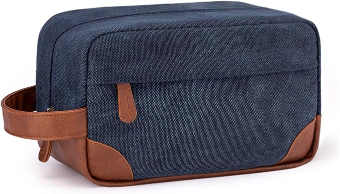 Vorspack Canvas Travel Toiletry Bag for Men, Medium, Navy Blue | Water-Resistant Travel Bag for Toiletries, Large Capacity, Organized Compartment, Suitable for Shaving, Grooming, Accessories by Vorspack
