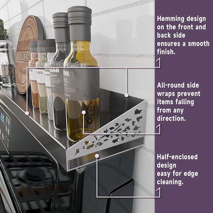 STUTOV 30" Magnetic Stove Top Shelf – Stainless Steel Spice Rack and Seasoning Organizer – Kitchen Shelf for Back of Stove – Over Stove Rack and Storage Organizer - Image 3