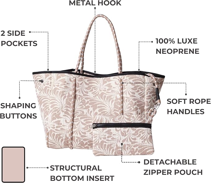 POPUPS Large Neoprene Tote Bag for Women - Everyday Designer Handbag for Travel Work and Beach with Pockets and Zipper Pouch - Image 4