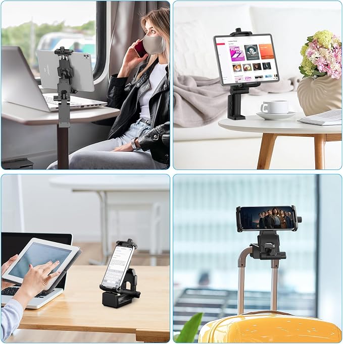 KDD Airplane Tablet Holder Mount, Adjustable Travel Essentials iPad Phone Stand with 360 Degree Rotation, Portable Tesla Model 3/Y Car Headrest Mount Compatible with iPad, Cell Phone - Image 6