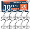 FINDMAG Magnet Hooks, 30LB+ Magnetic Hooks for Cruise Cabins, 10 Pack | Strong Neodymium Magnets with Hooks for Hanging, Beach Vacation, Garage, Locker, Kitchen, Cruise Essentials 2026, Silver by FINDMAG