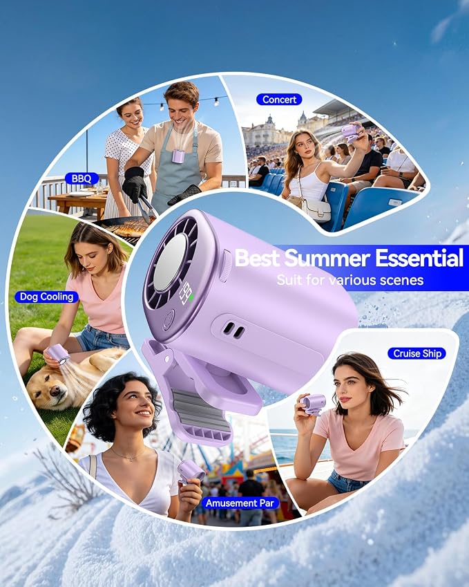 Clip-On Portable Fan with Ice Cooling, 20000 RPM Rechargeable Handheld Turbo Fan, 360° Rotating Detachable Clip, Mini Stroller Fan for Baby, Compact Travel Essentials, Summer Gifts for Women,Purple - Image 8