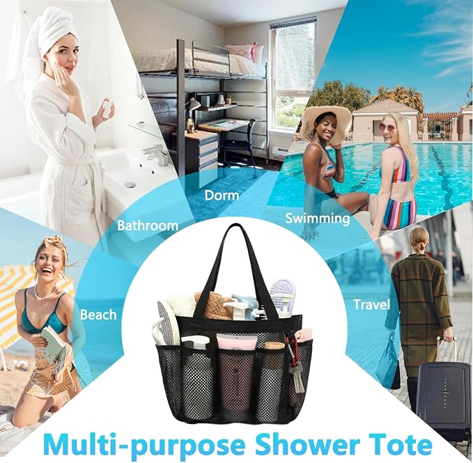 Fammart Mesh Shower Caddy Portable for College Dorm Room Essentials, Odorless Polyester Large Shower Tote Bag with Dual Handles, 8-Pocket Quick-Dry Toiletry Organizer for Travel, Beach, Camping, Gym - Image 9
