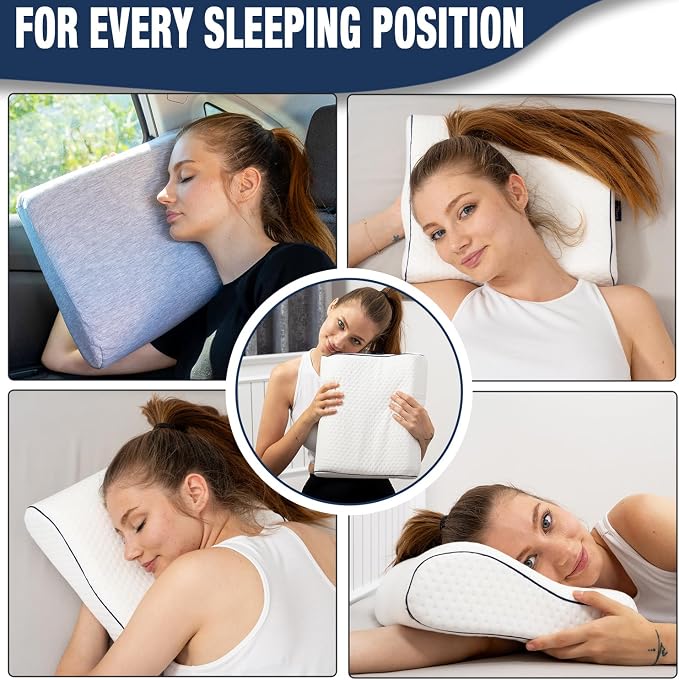 alkamto Travel & Camping Comfortable Memory Foam Pillow – Easy to Carry Portable Bag – Temperature Regulating Pillow Case (White Contour + Extra Cover) - Image 6