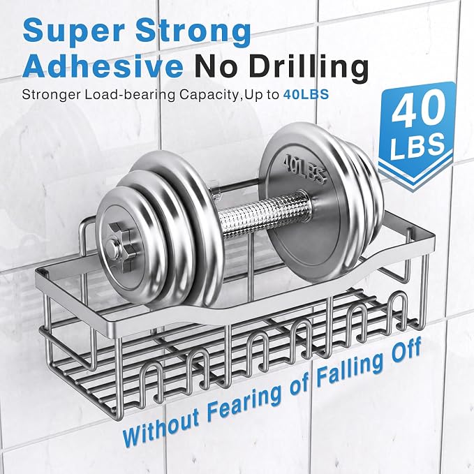 EUDELE 5-Pack Rustproof Stainless Steel Shower Caddy – No Drill Adhesive Bathroom Organizer with Large Capacity, Spacious Shower Shelves for Inside Shower, Kitchen & Home Decor Storage-XL Size - Image 4