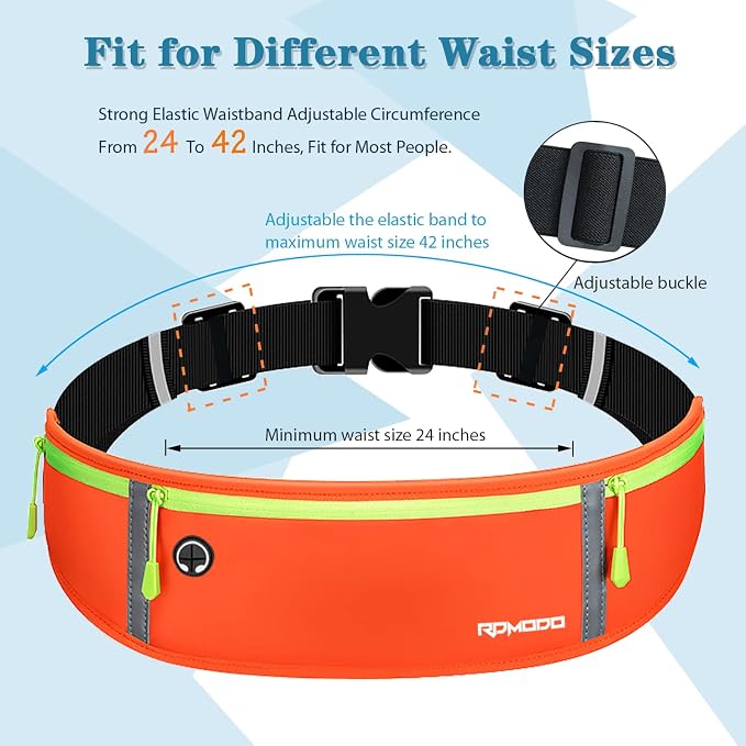 Fanny Pack for Men, Running Belt Waist Pack for Women, Orange | Water Resistant, Slim Running Pouch, Large Capacity 3 Pocket, Reflective Strip, Running Phone Holder for iPhone 16 17 Pro Max - Image 5