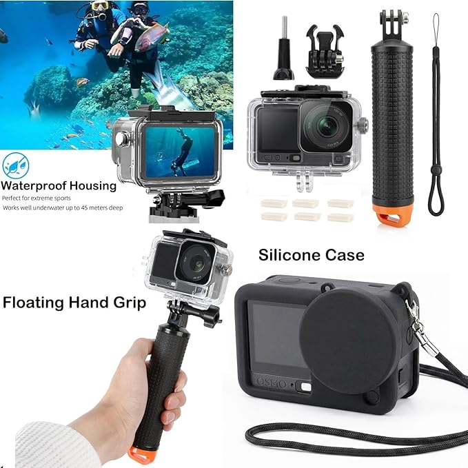 PellKing Accessories Kit for DJI Osmo Action 6,Carrying Case with Belt 135cm Selfie Stick Tripod Waterproof Housing Suction Cup Magnetic Handlebar Mount Qucik Release Clip 4 in 1 Body Mount - Image 4