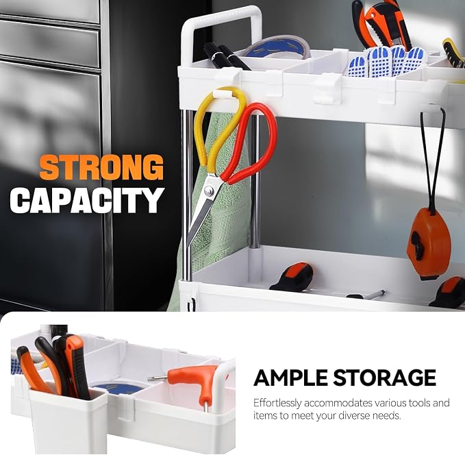Auto Dynasty 4-Tier Rolling Utility Cart w/Handle, Narrow Storage, Big Size | Sturdy Steel Frame, Smooth-Rolling Casters, Multifunctional Shelves, Space-Saving Slim Design, for Office/Kitchen/Bathroom - Image 3