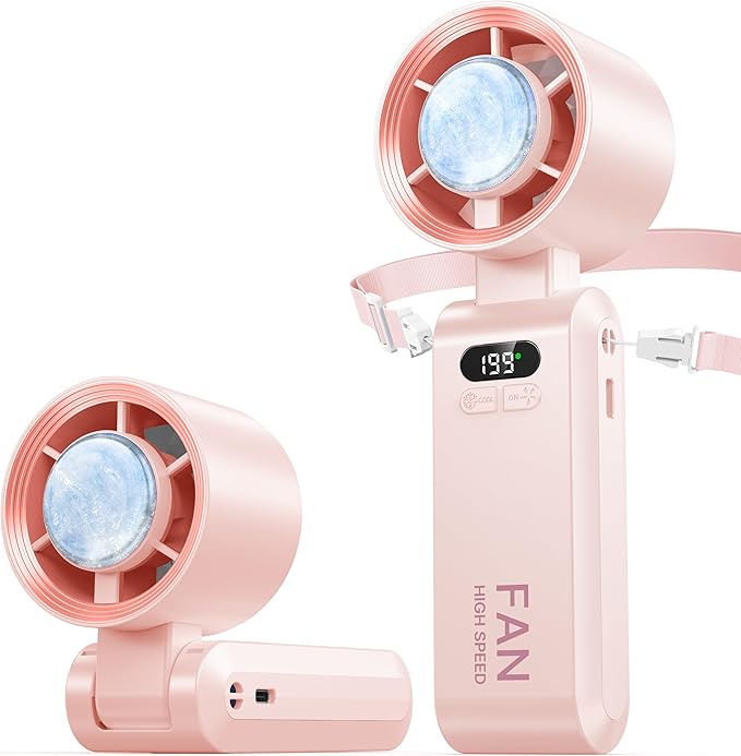 Handheld Portable Turbo Fan with Ice Cooler, Speed (1-199) 5500mAh Rechargeable Personal Fan,[20H Cooling Time] Mini Yet Powerful [20000 RPM] Small Pocket Fans for Travel/Outdoor/Home/Office, Pink by Kimguard