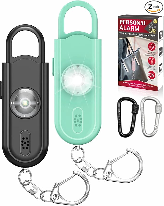 Safe Sound Personal Alarm, 2 Pack 130 dB Loud Siren Song Emergency Security Alarm Keychain with Strobe LED Light, Personal Sound Safety Siren for Women, Men, Children, Elderly by VIGOROAD