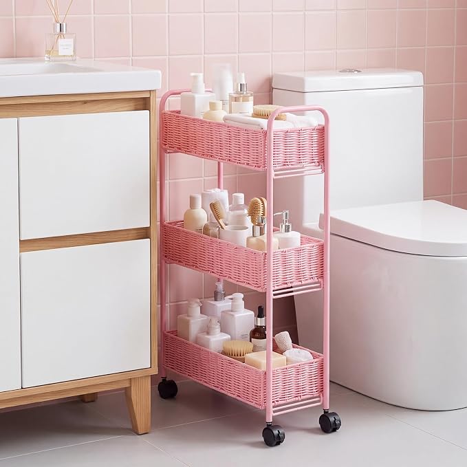 Utility Slim Storage Cart,3-Tier Rolling Kitchen Office Laundry Room Cart with Wheels,Mobile Shelving Unit Organizer for Living Room,Bathroom, Baby Diaper,Art,Dining Room Narrow Places - Image 9