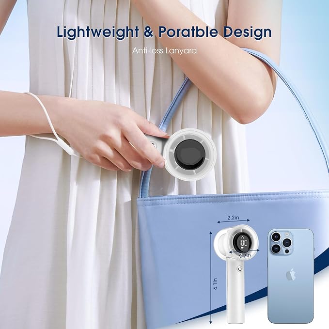 【15000RPM】Portable Handheld Turbo Fan, 1-100 Speed,Ultra High-speed,Personal Hand Held Travel Fans,5000mAh Battery Rechargeable Mini Fans,Digital Display,Small Pocket Fan for Summer Essential Gift - Image 6