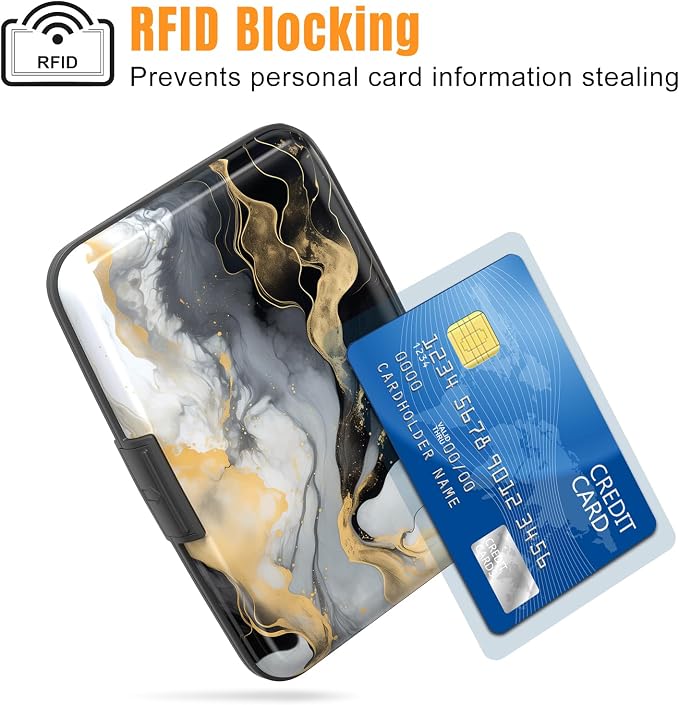Rimilak Aluminuml Credit Card Holder,Grey Black Mable | Mini Credit Card Wallet RFID Blocking Slim Metal Hard Case for Women Men - Image 2