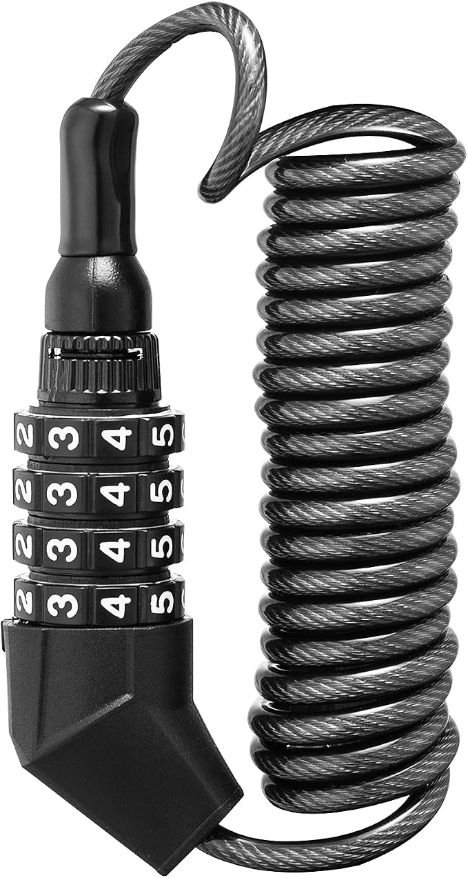 ROCKBROS Motorcycle Helmet Lock Combination 4 Digit Lightweight Cable | 0.18" Thick Anti-Cut Steel, Extends to 60", 100g Ultra-Light, PVC Coating Scratch-Free, for Helmet/Wheel/Stroller/Luggage by ROCKBROS