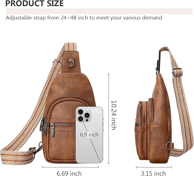 Anti-theft Sling Bags Women Small PU Leather Chest Fanny Pack | RFID Blocking,Safety Zipper,5 Card Slots,Adjustable Strap,Large Capacity,Multi Pockets,Faux Leather,Daypack,Bum Bags,Travel - Image 4