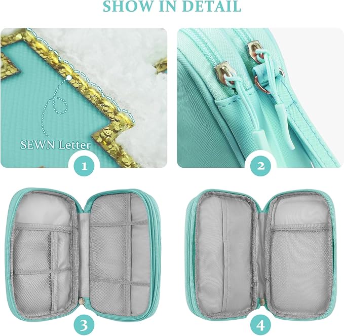 COSHAYSOO Electronics Organizer Bag Travel with Chenille Letter Patch Traveling Must Have Accessories Cute Personalized Gift for Women Cable Cord Charger Storage Pouch (Teal Blue) - Image 3