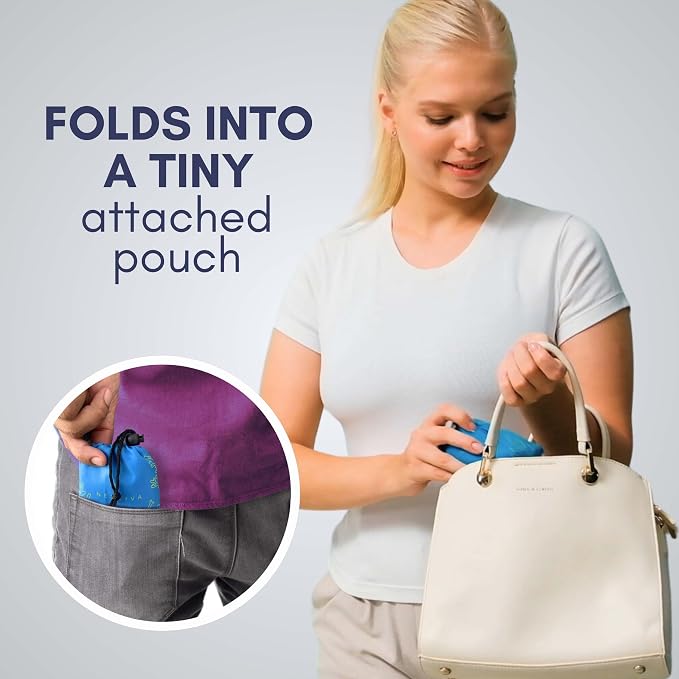 4 Pack Large Foldable Reusable Grocery Bags Carry Pouch, 55 lb | Washable, Easily Sort Shopping with 4 bag Colors, Reinforced Handles, Recycled Material, Great Totes for Travel, Tiny Pouch - Image 7