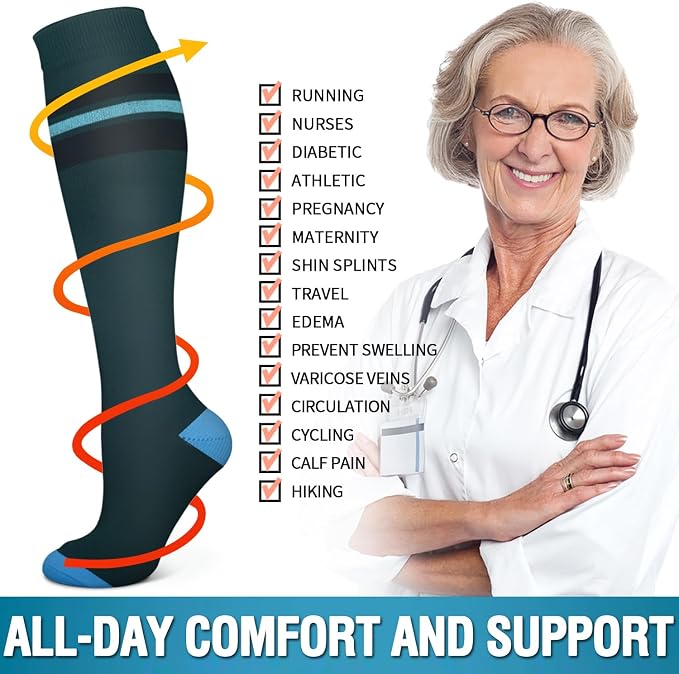 6 Pack Copper Compression Socks for Women and Men Circulation-Best Support for Medical,Running,Nursing,Athletic - Image 6