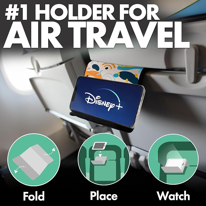 Airplane Phone Holder - Foldable Phone Stand for Plane Travel | Aluminum Build, 9 x 5 in. Boho Blue, Tabletop Mount Desk, Plane Tray Seat back, Treadmill, Fits iPhone Cell Phone - Image 2