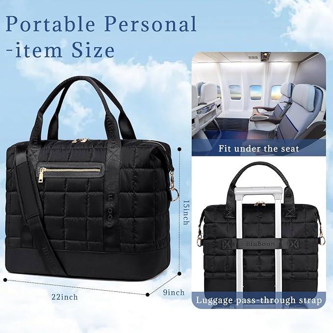 Bluboon Travel Tote Bags with Zipper Ladies Canvas Bag Weekender Overnight Bag for Women Carry on Duffel Bag Trolley Sleeve - Image 7