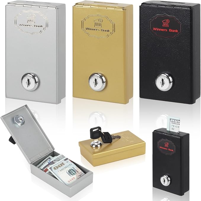 3 Pack Metal Box for Gambler - Winners Bank Portable Safe Casino Money Pocket Sized Cash Box with Key Go Home Money by Meudid