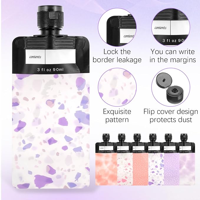 Dimeho 6 Pcs Travel Pouches for Toiletries, 3 oz Travel Size Containers Leak Proof Empty Squeeze Pouches TSA Approved Refillable Travel Bottles for Liquids Shampoo Conditioner Pouch Travel Accessories - Image 3