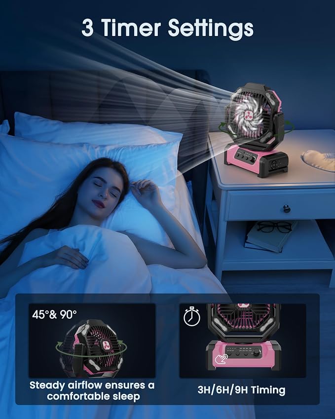 Portable Camping Fan with LED Lantern, 20000mAh Personal Rechargeable Fan | LED Lantern & Remote, Oscillating,Timer, Remote Auto, Hook for Tents Travel Outdoor Camp Beach Home Gifts - Image 5