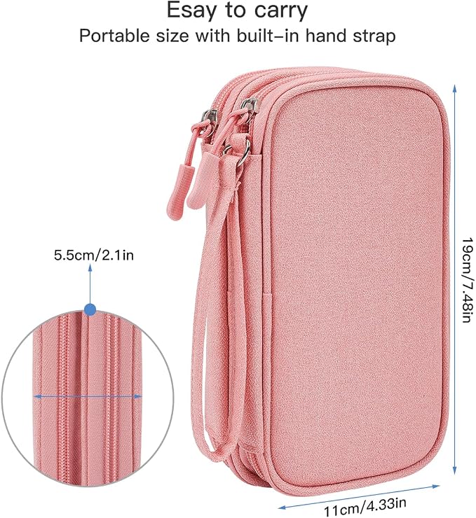 CAAORDKSO Electronic Cable Organizer Bag, Travel Electronic Accessories Carry Case Portable Waterproof Double Layers Storage Bag for Cable, Cord, Charger, Power Bank, Earphone (Light Pink, Medium) - Image 2