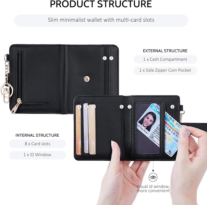 POIUGOYA Slim Wallet for Women,RFID Blocking Bifold Credit Card Holder with Zipper Coin Pocket,ID Window,Keychain - Image 5
