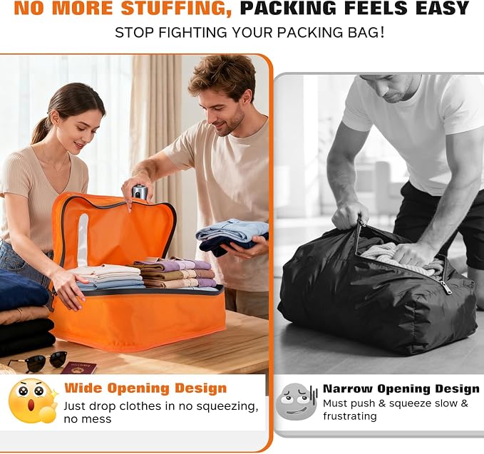 Vacuum Bags for Travel with Wired Pump, Travel Compression Bags for Clothes, 180° Open Zipper, Save 80% Space, IP68 Waterproof Travelpack Vacuum Kit for Luggage, Suitcase, Home Storage (2 Pack + Pump) - Image 4