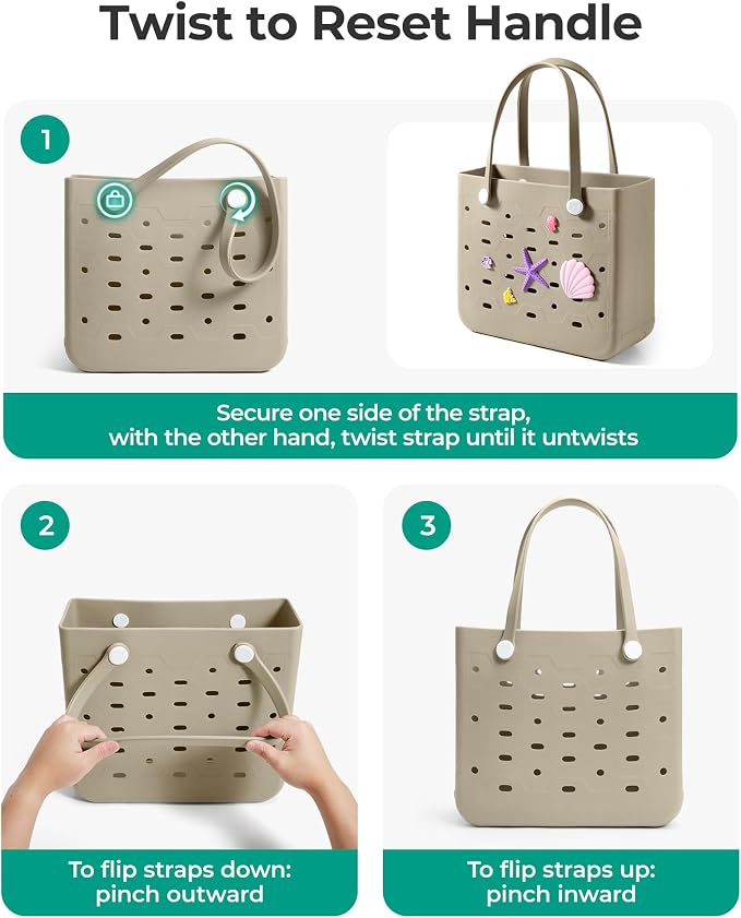 BAGSMART Beach Bag for Women, Water-resistant Rubber Tote Bag, Sandproof Vacation Essentials for Summer Swim Cruise Pool - Image 7