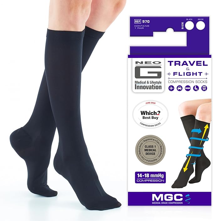 Neo-G Travel Compression Socks For Women - Energizing tired, aching legs. Perfect flight companion, great for long periods of inactivity - Graduated Compression Socks by NeoG