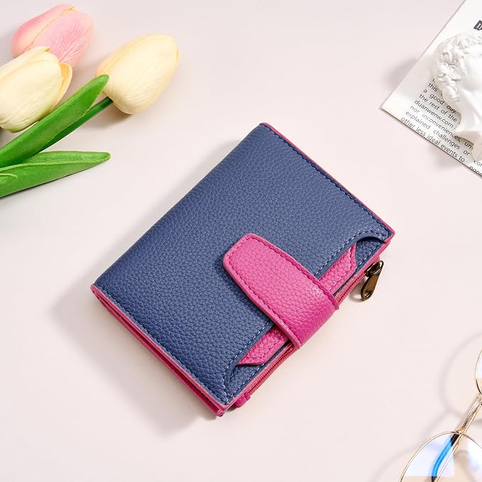 Small Wallet Women RFID Blocking Soft Leather Bifold Compact Card Holder Wallet for Women with Zipper Coin Pocket 4 ID Window - Image 8