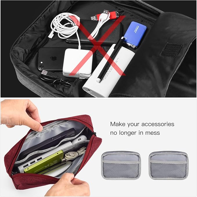 imComor Universal Electronics Accessories Case Bag, 2-Pack Portable Soft Carrying Case Bag Pouch Wire Cable Organizer for Hard Drive, Power Adapter, Laptop Mouse, Cosmetics Kit, Small+Big-Wine Red - Image 5
