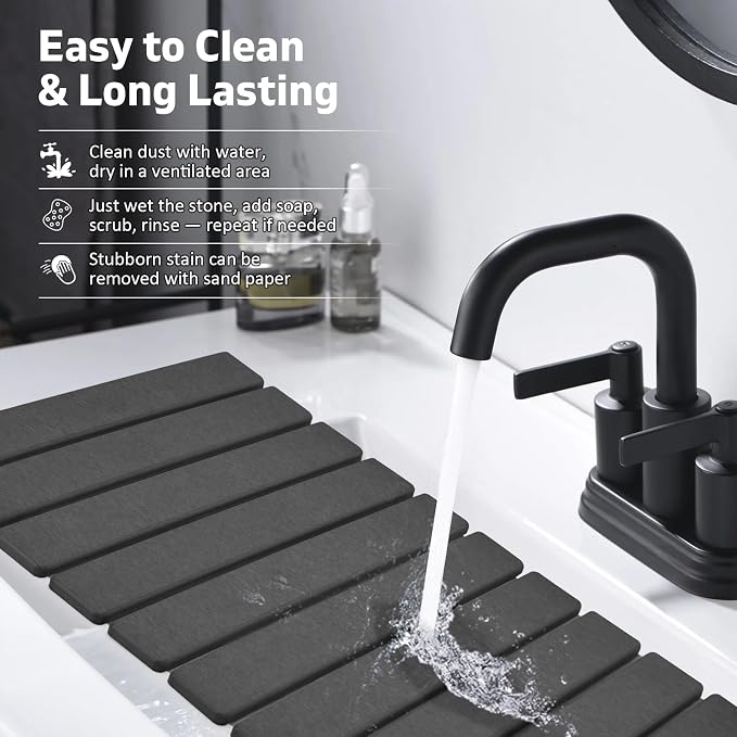Large Stone Dish Drying Mats for Kitchen Counter, Fast Drying Collapsible Drying Mat, Eco-Friendly Absorbent Diatomaceous Earth Mats for Dishes Cups, Match Any Countertop (Dark Gray 24"×16" & 8"x4") - Image 6