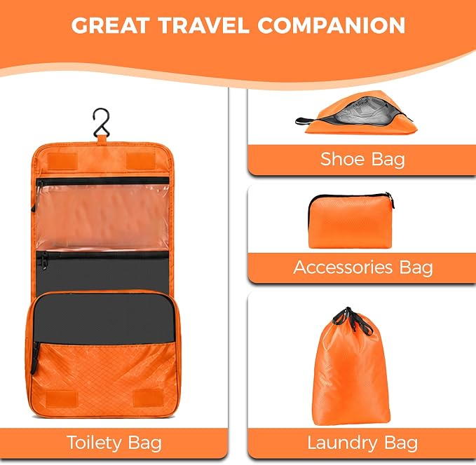 8-Piece Compression Packing Cubes for Travel, Keep Space Saving and Tidy | Bright & Lightweight Luggage Organizer for Outdoor Travel & Adventure, Space Save for Backpack, Duffel Bag & Suitcase- Orange - Image 8